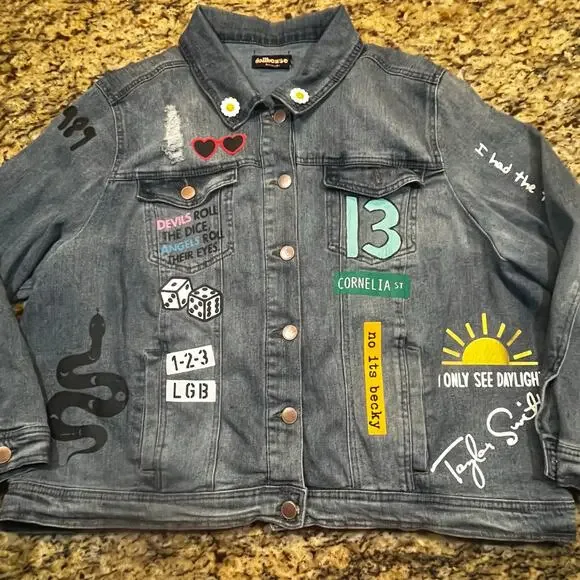 Dollhouse Taylor Swift Lover Denim Jacket Women 3X Hand Painted Custom Swiftie - Picture 4 of 9